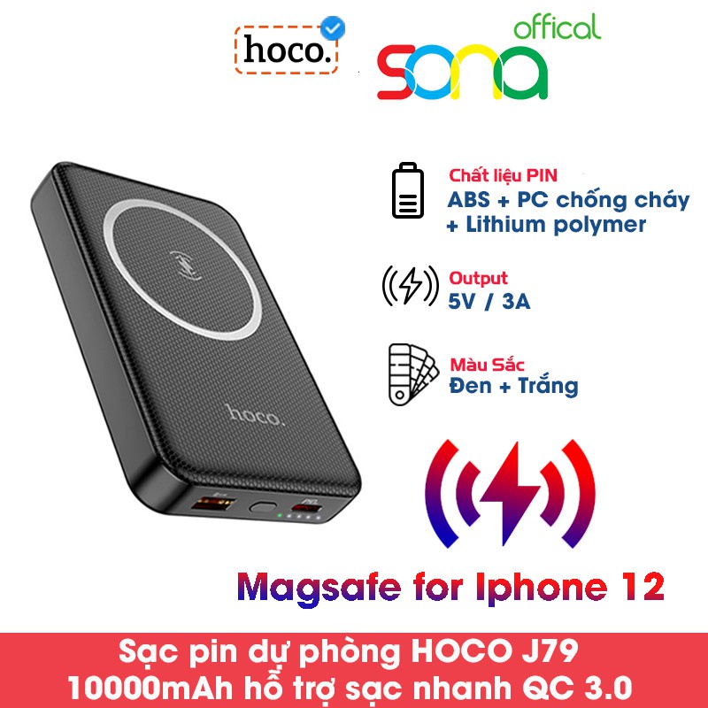 Sạc dự phòng kiêm sạc không dây, pin dự phòng J79 HOCO chính hãng bảo hành 12 tháng - SONA Offical