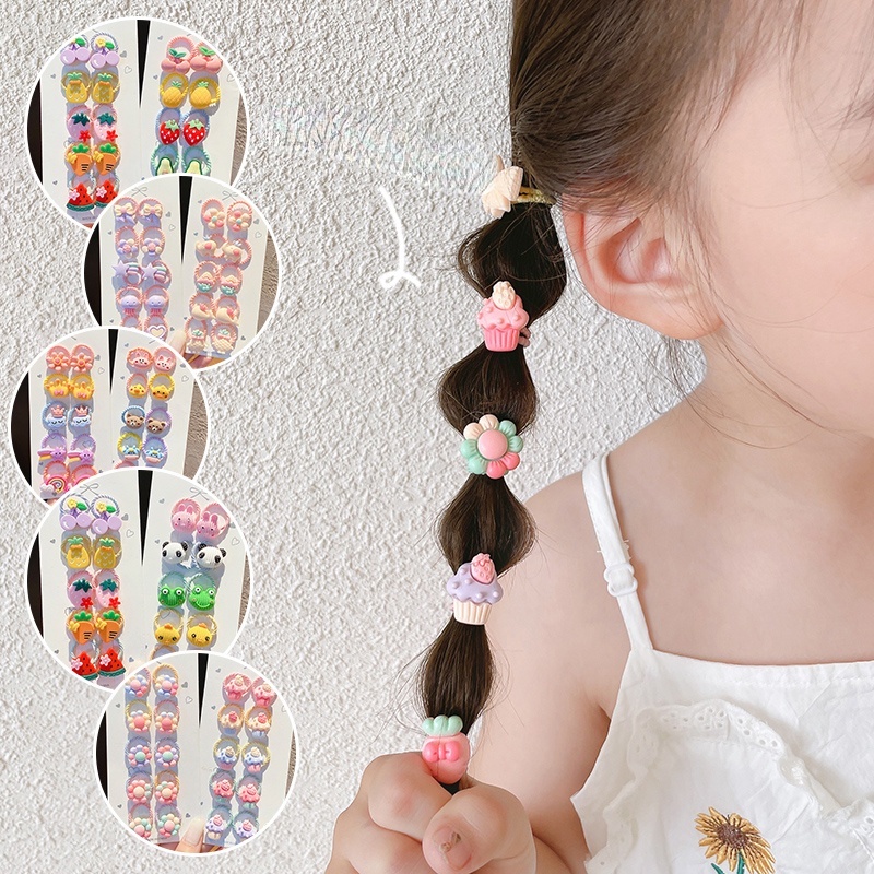 Set 10 dây buộc tóc cao su họa tiết hoạt hình dễ thương cho bé Quà tặng