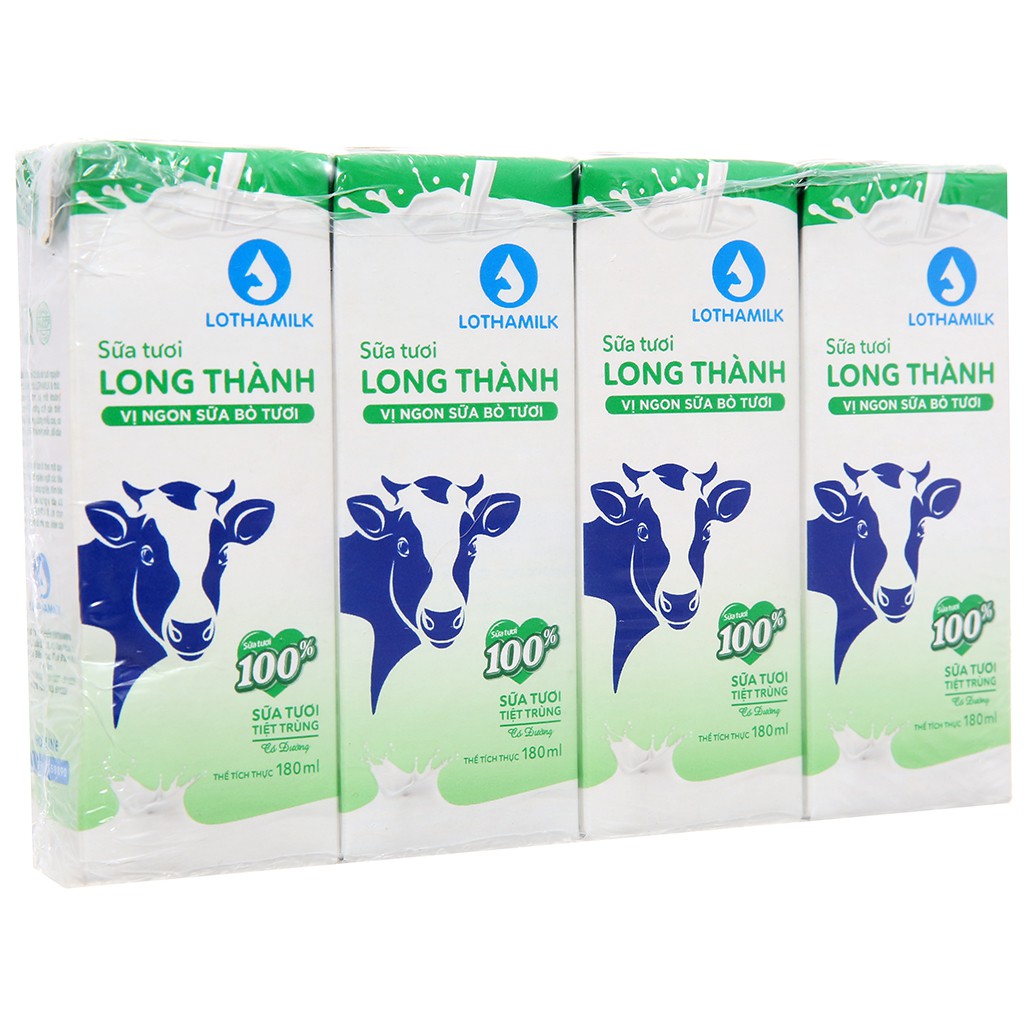 Lốc 4 hộp sữa tươi tiệt trùng có đường Lothamilk 180ml