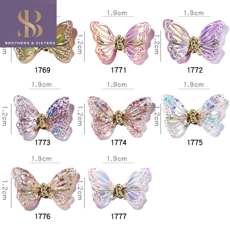 Đá trang trí móng tay nghệ thuật SUAKE hình bướm 3D bằng resin và kim loại đính zircon lấp lánh DIY cho salon