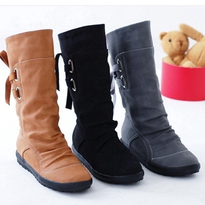 Giày boot nữ đế bệt cổ ngắn thời trang
