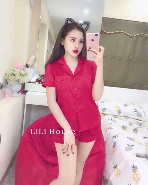 BỘ NGỦ LỤA ÁO QUẦN CỘC PIJAMA VIỀN BÈO TAY NGẮN QUẦN NGẮN MẶC NHÀ HÀNG CAO CẤP