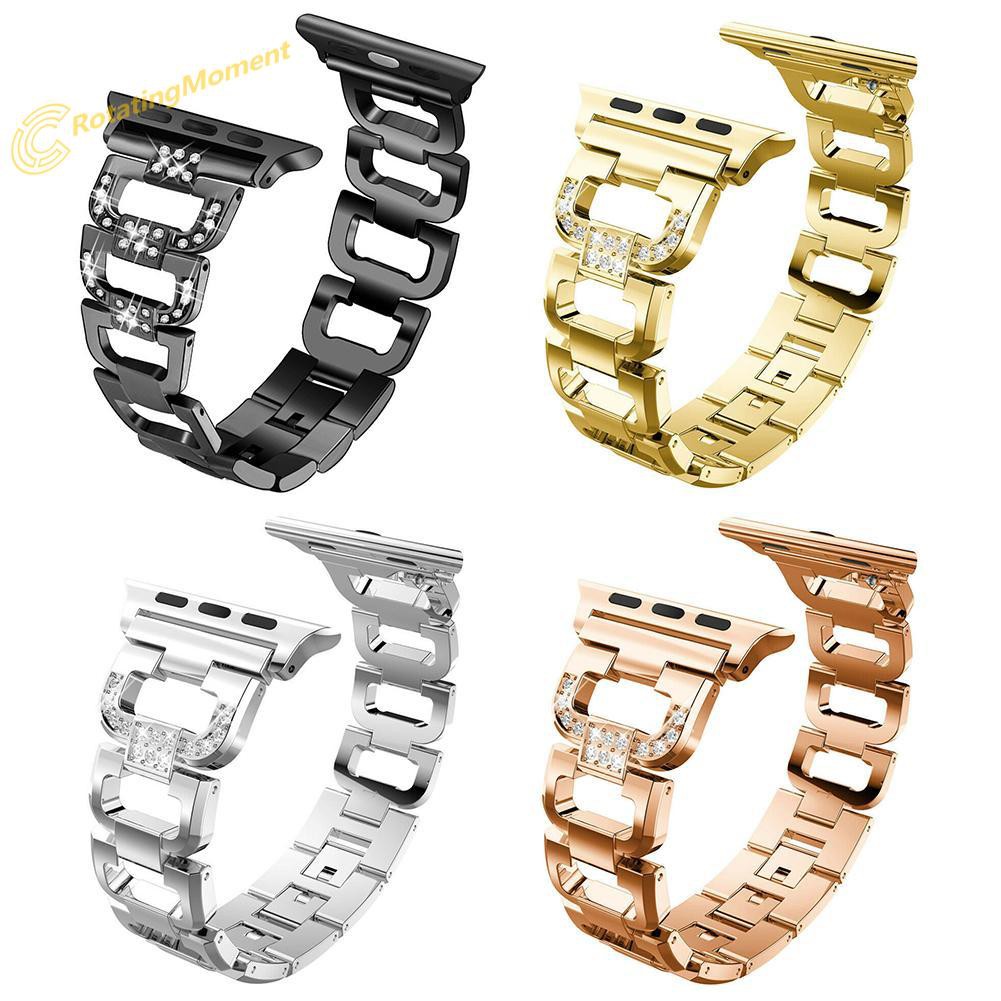 ༺Ro༻  Stainless Steel Strap 38mm D-Shaped Rhinestone Band for Apple Watch 1/2/3