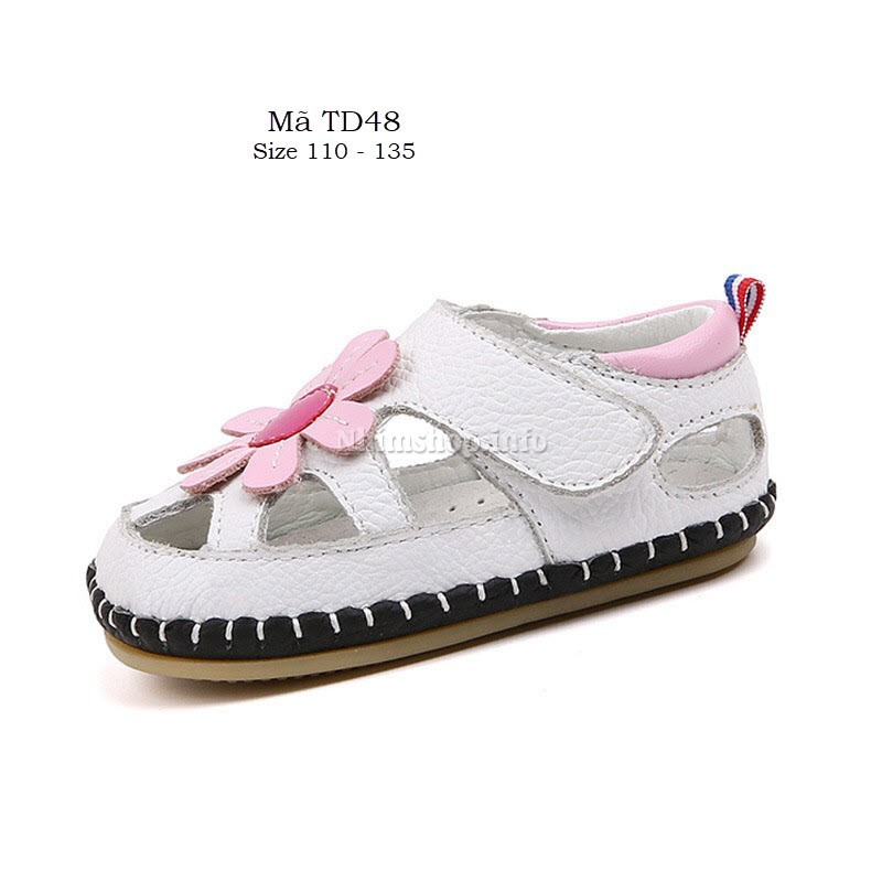 Giày sandal tập đi cao cấp cho bé gái 0 - 18 tháng da mềm đế chống trơn màu trắng dễ phối TD48