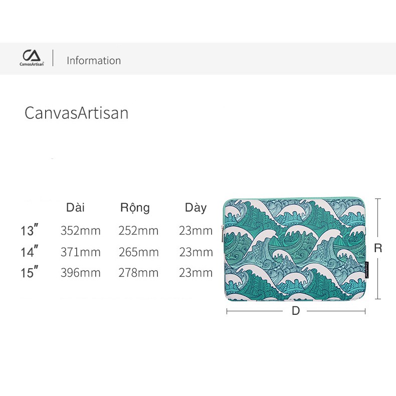 Túi chống sốc Laptop Macbook CanvasArtisan hoa văn 2019 (Chính hãng)