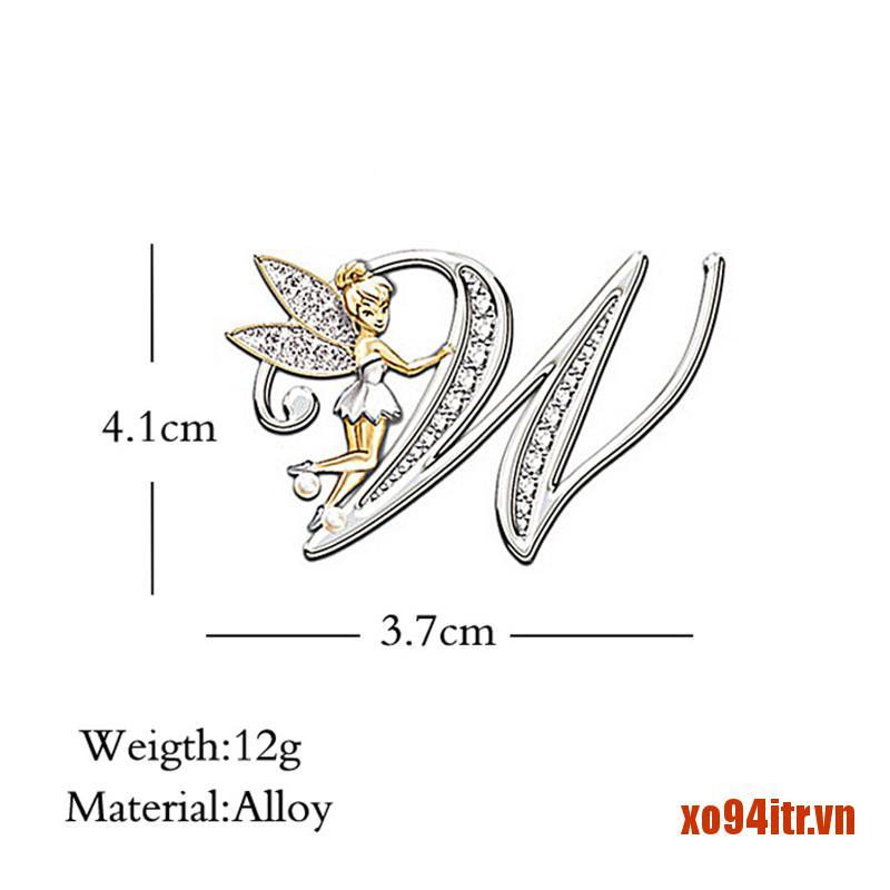 XOITR  New Metal Crystal English Letter Word Brooch Women Elf Angel Shirt Lapel P