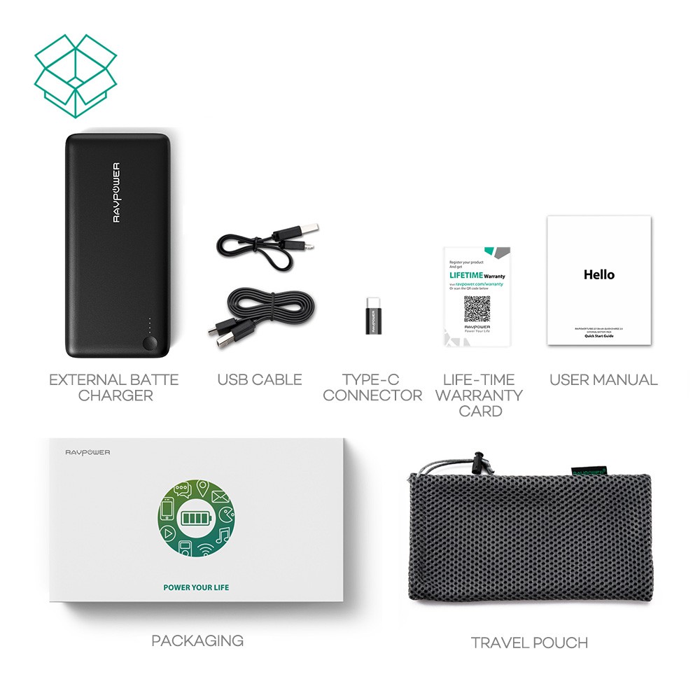 Pin Sạc Dự Phòng RAVPower 20100mAh QC3.0 (Input/Output), In/Out Type-C