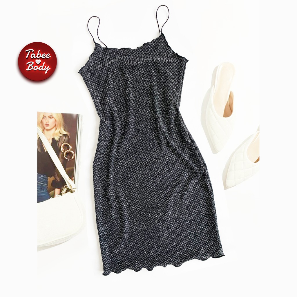 Đầm body kim tuyến màu đen, lấp lánh quyến rũ, đầm ôm kim sa 2 dây Tabee Body BEE0001 | BigBuy360 - bigbuy360.vn