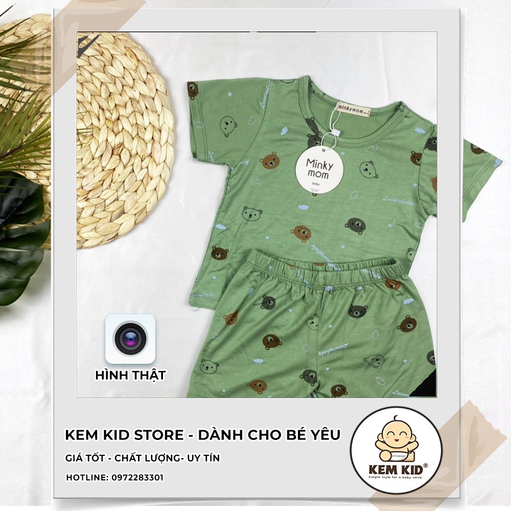 Bộ Minky Mom cộc hình gấu, vải thun lạnh siêu mát, mềm mịn thấm hút mồ hôi cho bé
