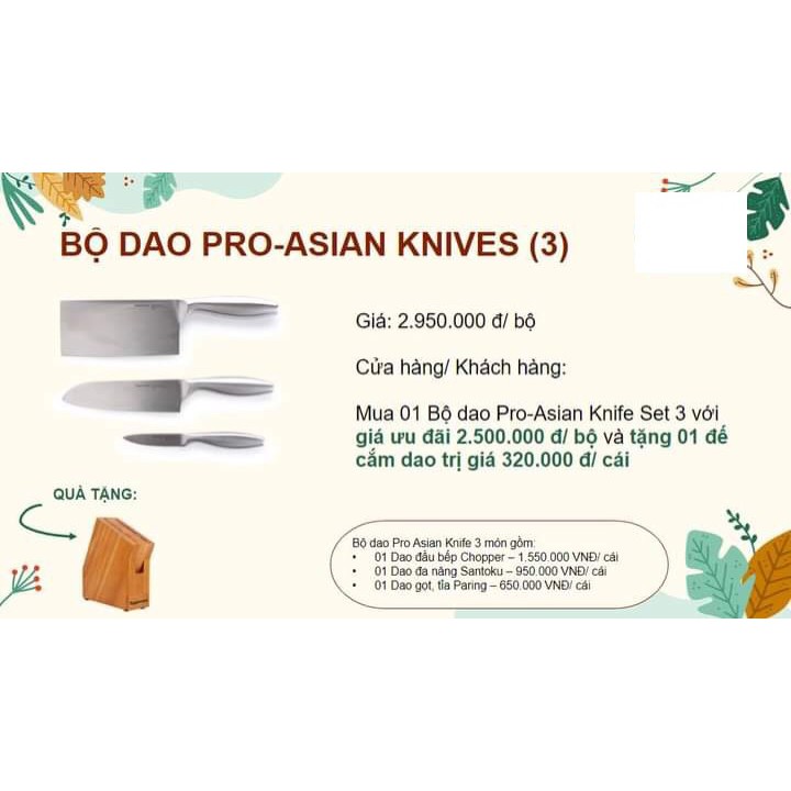 Bộ Dao Pro Asian Knives (3) TẶNG ĐẾ CẮM DAO