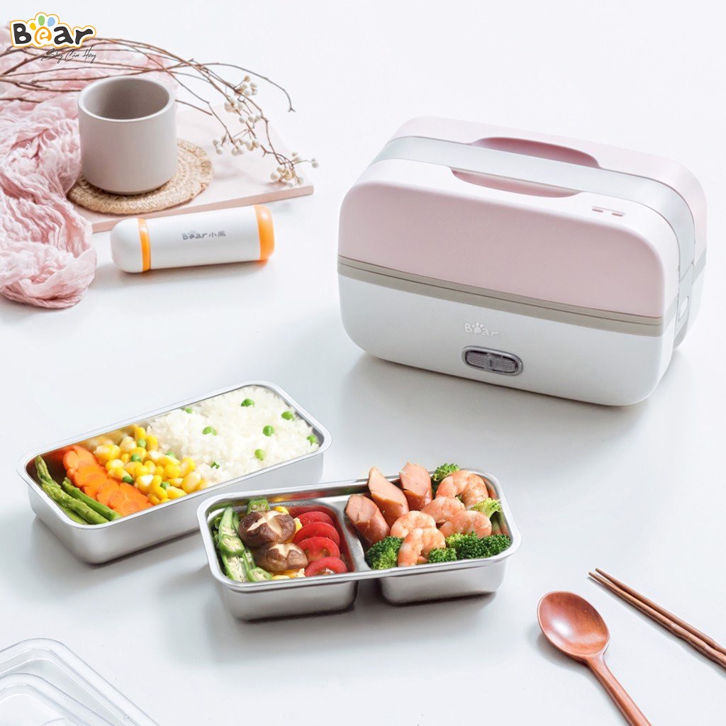Hộp cơm điện cầm tay mini đa năng, Hộp Cơm Cắm Điện Văn Phòng Bear DFH-B10J2, Bản quốc tế Bảo hành 18 tháng