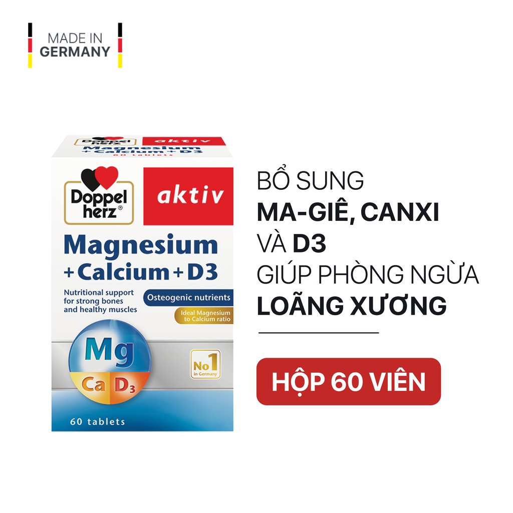 [TPCN NHẬP KHẨU] Viên uống bổ sung Canxi phòng ngừa loãng xương Doppelherz Magnesium + Calcium + D3 (Hộp 30v & 60v)