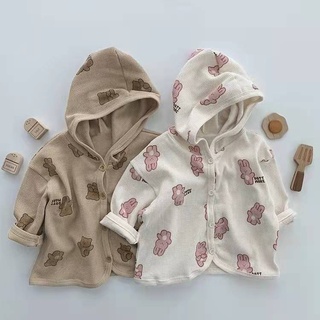 Áo Hoodie Cotton In Hình Gấu Waffle Cho Bé