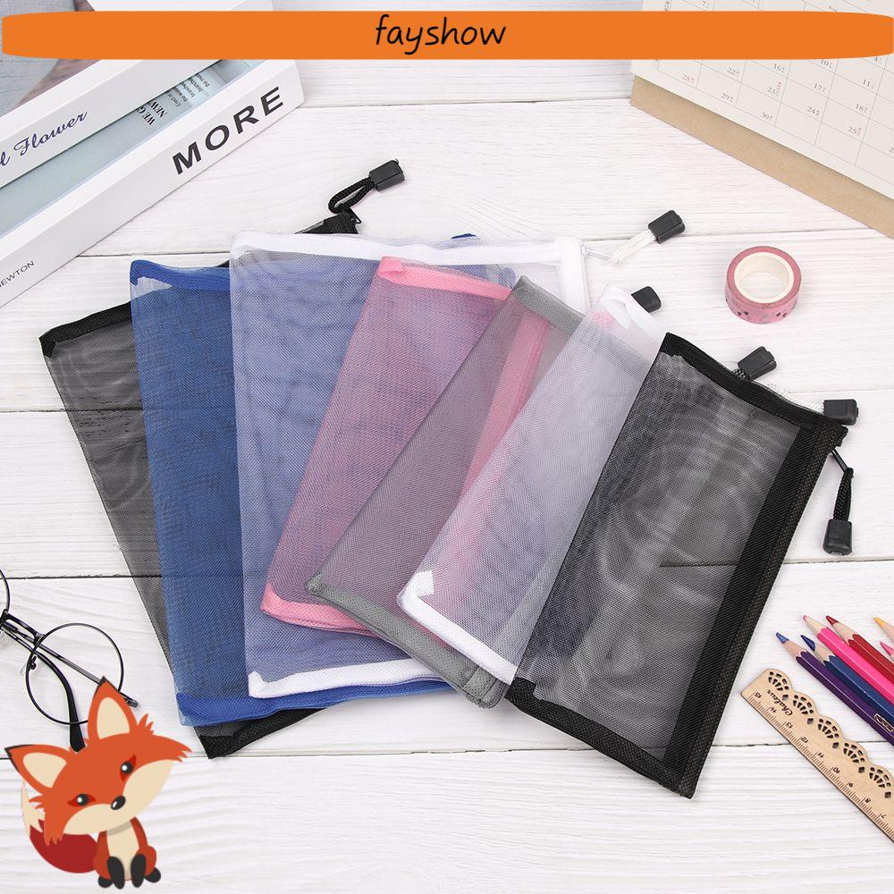 1 Túi Đựng Bút/Mỹ Phẩm/Mỹ Phẩm Bằng Nylon Trong Suốt Dạng Lưới Màu Trơn Có Khóa Kéo Thời Trang