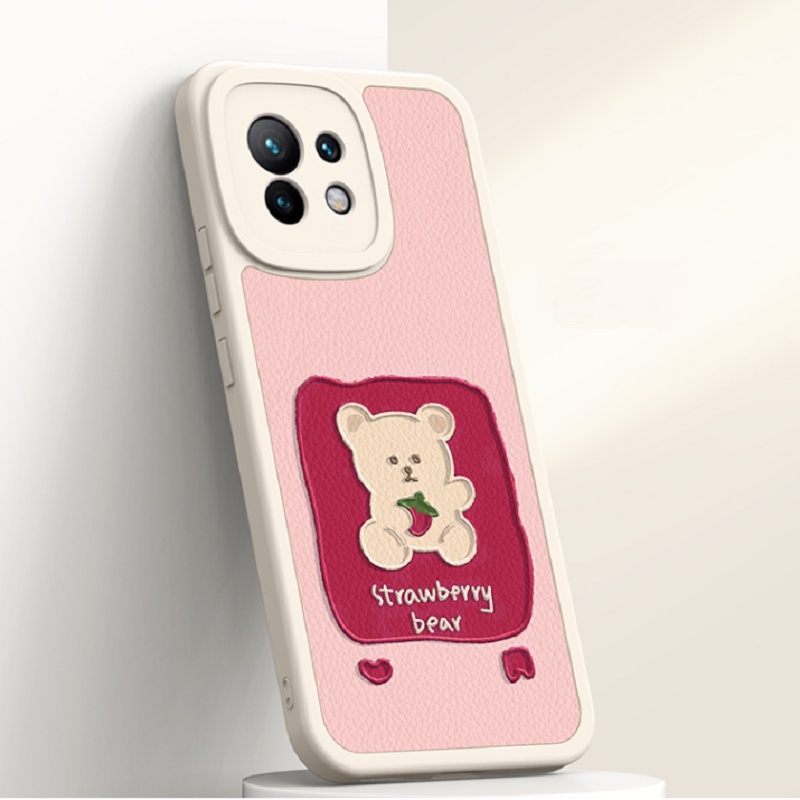 Samsung Galaxy A73 A53 A23 A13 4G 5G A32 A12 A22 LTE A11 A03 Core A51 A10S A21S M11 M22 M32 M12 S22 S21 FE Lambskin Cartoon Strawberry Bear Flowers Airbag Shockproof Soft Phone Case KQ 19