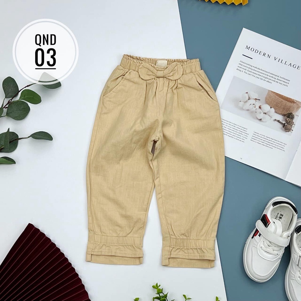 Quần dài kaki đũi gắn nơ cho bé đi học đi chơi cho bé gái từ 12- 36kg