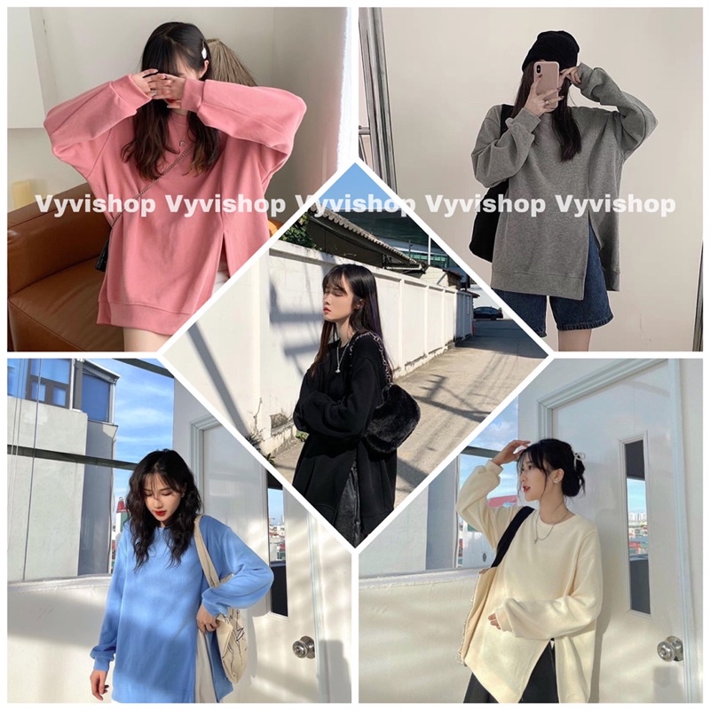 (ảnh thật ở cuối) Áo nỉ xẻ tà thu đông full màu cho nữ