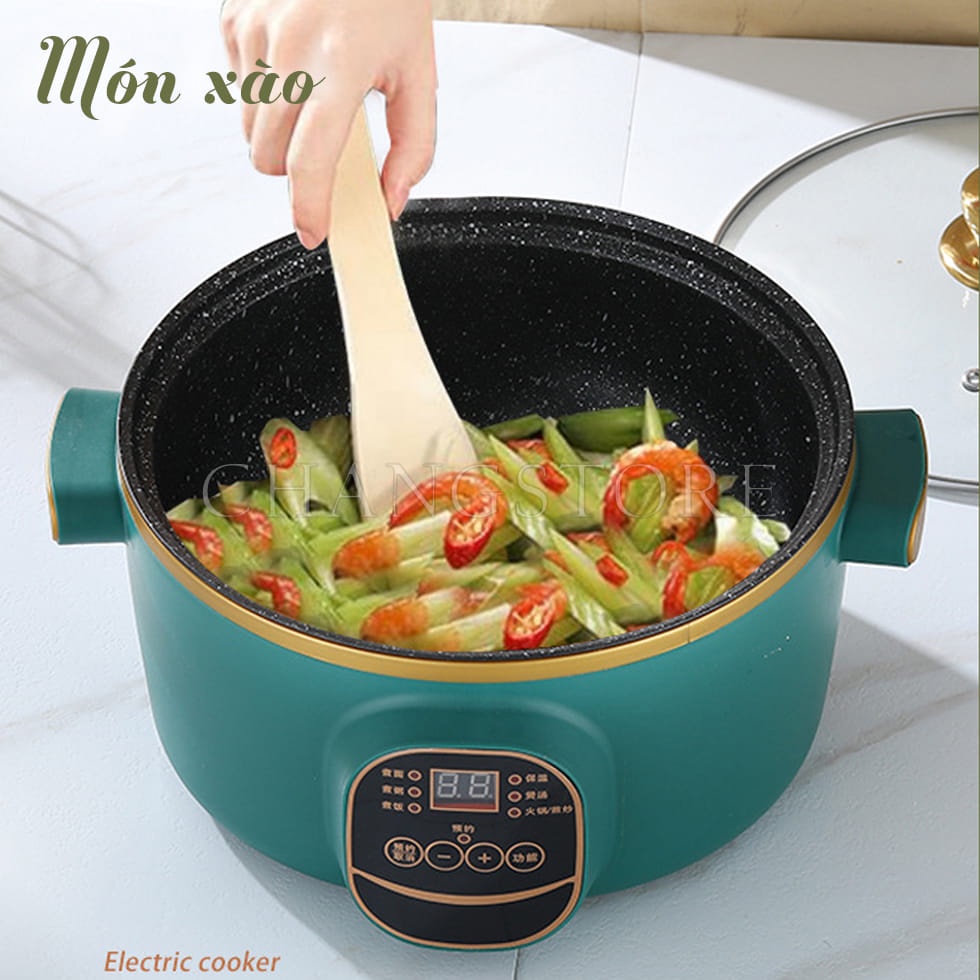 Nồi Lẩu Điện Electric Cooker Pot SHANBAN 24cm Chống Dính Vân Đá Có Thể Nấu Cơm,Cháo,Chiên,Xào,Hấp + Tặng Kèm hấp inox