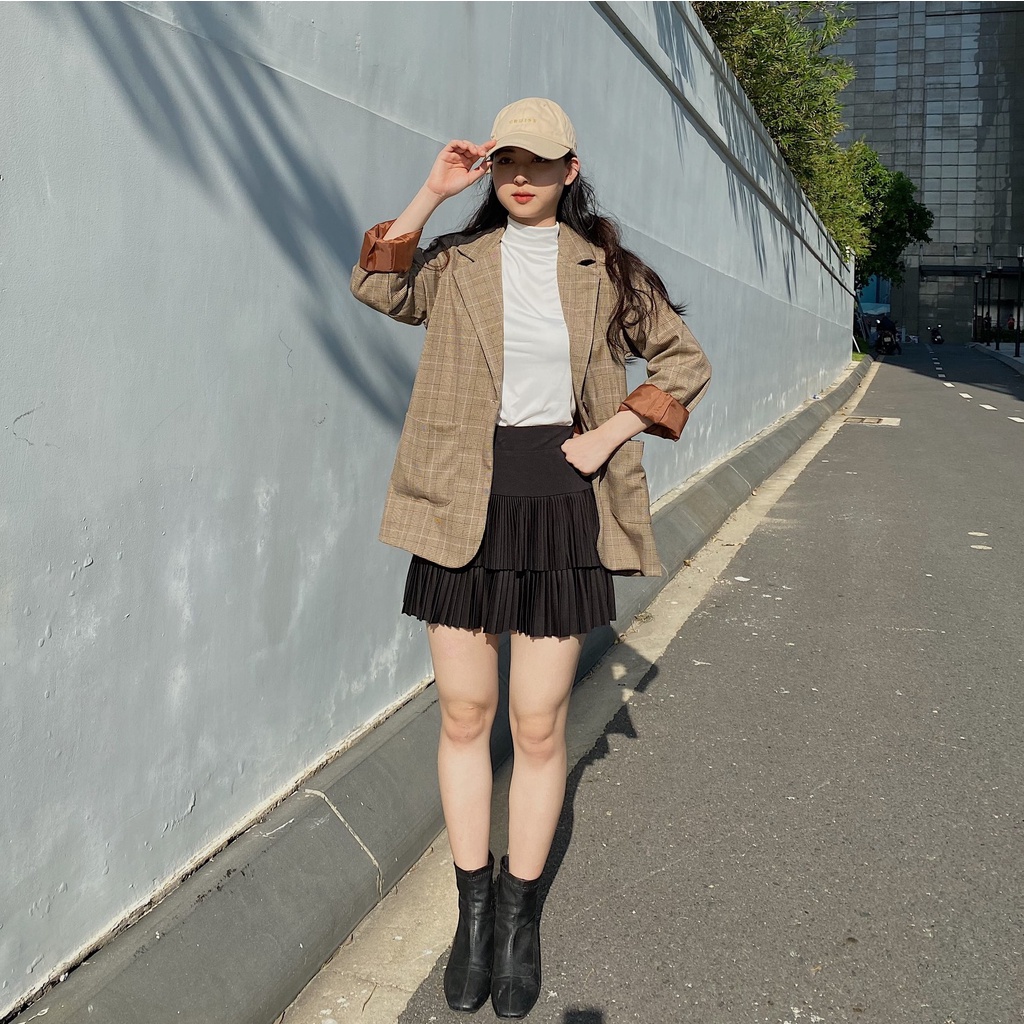 Áo khoác blazer nữ 2 lớp, áo blazer kẻ 2 lớp