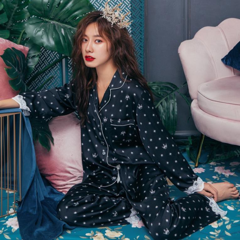 Bộ ngủ lụa Pizama Lụa hoạ tiết chim hạc hàng cao cấp