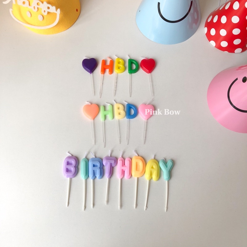 Nến sinh nhật chữ happy birthday HPBD đủ màu 2 loại ĐẬM/NHẠT