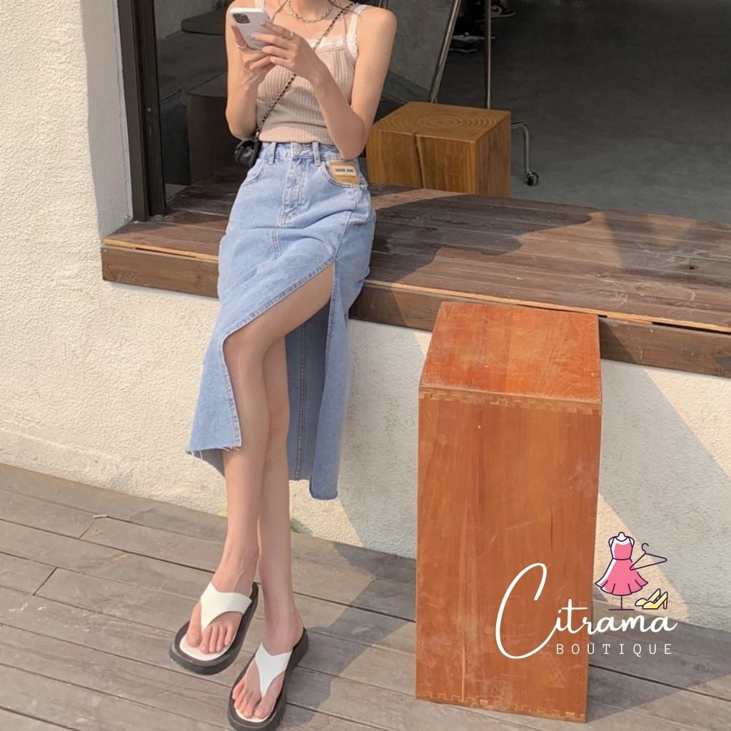 Chân váy bò xẻ tà dáng dài chân váy denim lưng cao quyến rũ cho nữ CVJ02 | BigBuy360 - bigbuy360.vn