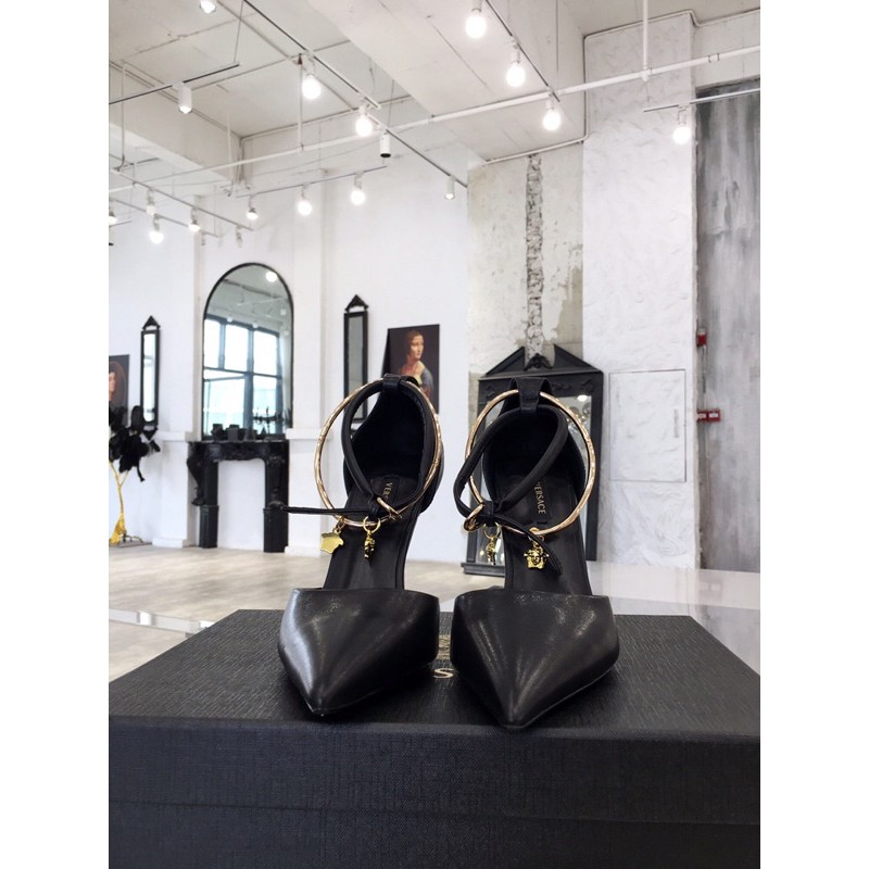 Giày cao gót mũi nhọn Versace da bóng cao cấp ba màu siêu đẹp siêu tôn chân