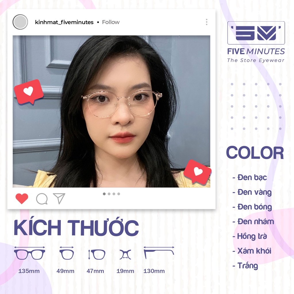 Gọng kính nam nữ dáng Clubmaster nhiều màu Siêu hot 2736 có thể lắp cận - Kính Mắt Five Minutes