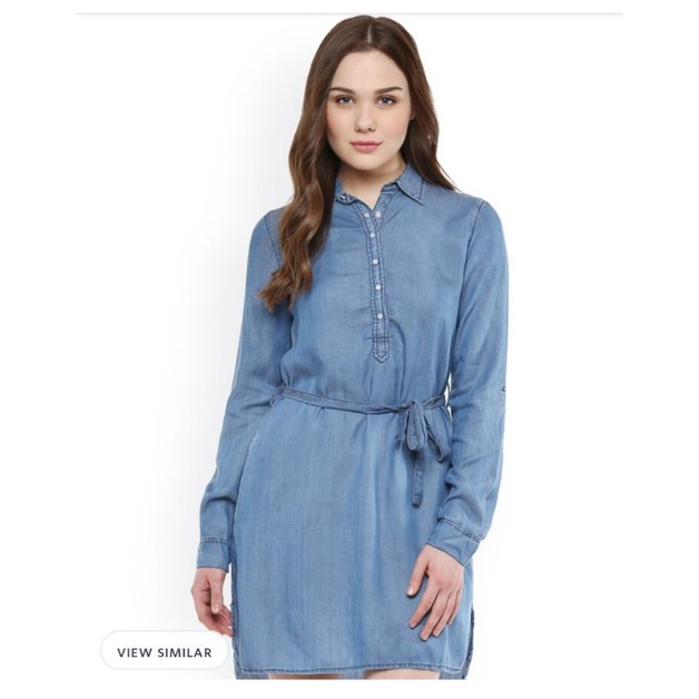 Denim collared shirt dress f21 vnxk đầm sơ mi jean giấy tay dài form suông forever 21 xuất khẩu dư xịn