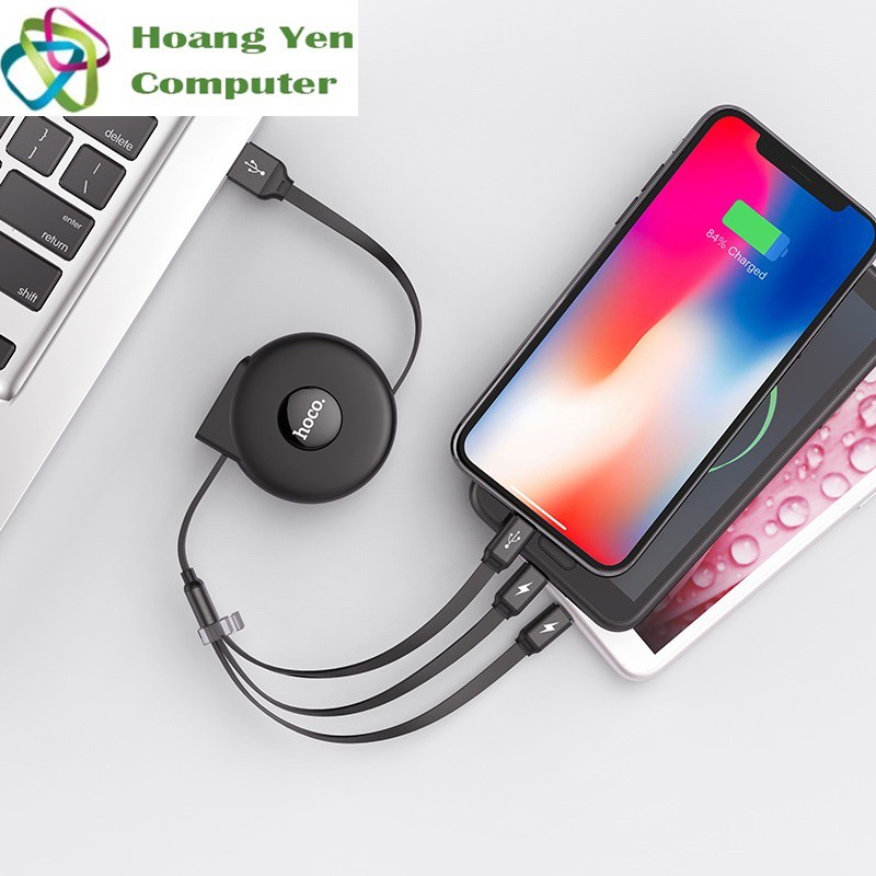 Cáp Sạc 3 Đầu Dây Rút Hoco U50 IP- Micro Usb-Type C 1M-BH 6 Tháng 1 đổi 1 (MÀU SẮC NGẪU NHIÊN)