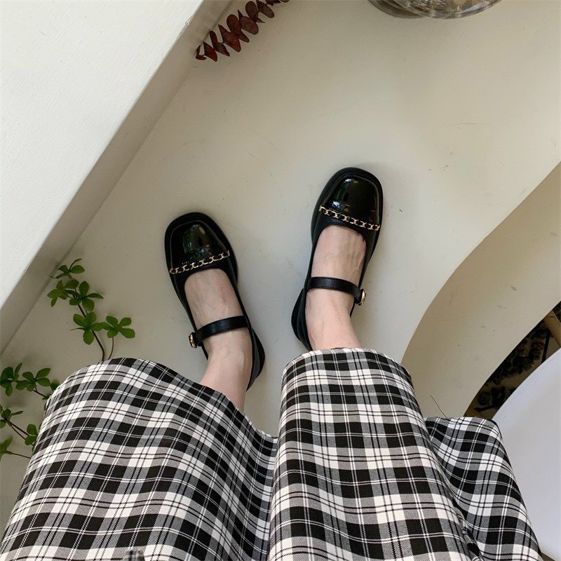 Giày búp bê đế bằng phong cách vintage Hàn Quốc quai xích xinh xắn giá rẻ cho nữ - Mã GN53