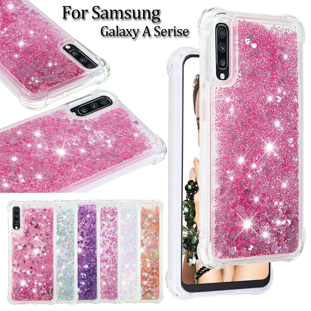 Transparent Clear Back Cover For Samsung Galaxy A3 A5 2016 A7 2017 A6 A8 Plus 2018 Case Glitter Liquid Dynamic Quicksand Bling Cases