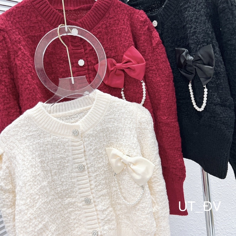 Áo khoác len cadigan nơ siêu đẹp, Áo len kiểu thiết kế sang chảnh AK2390 - NhiNhi Shop