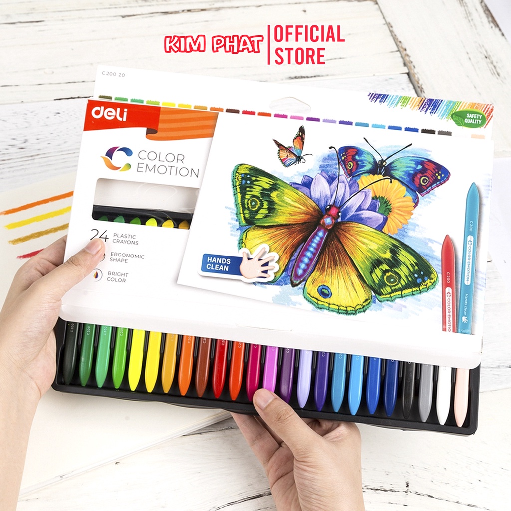 Bút Sáp Dầu Màu Hữu Cơ PLASTIC CRAYON DELI Không Bẩn Tay Bé