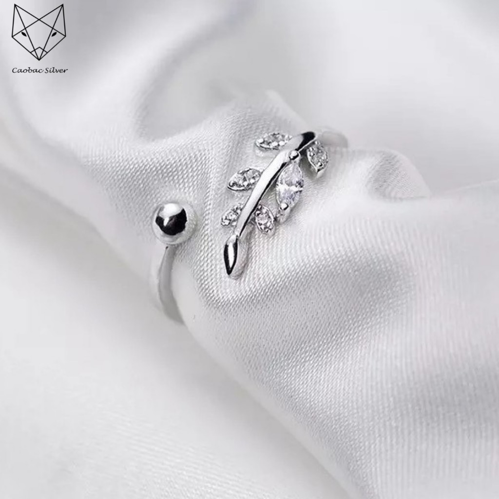 Nhẫn Bạc Nữ Cao Cấp CaoBac Silver Mặt Nhẫn Bạc Đính Đá Thiết Kế Hình Lá Ổ Đá Hở Phong Cách Hợp Làm Quà Tặng Lịch Sự