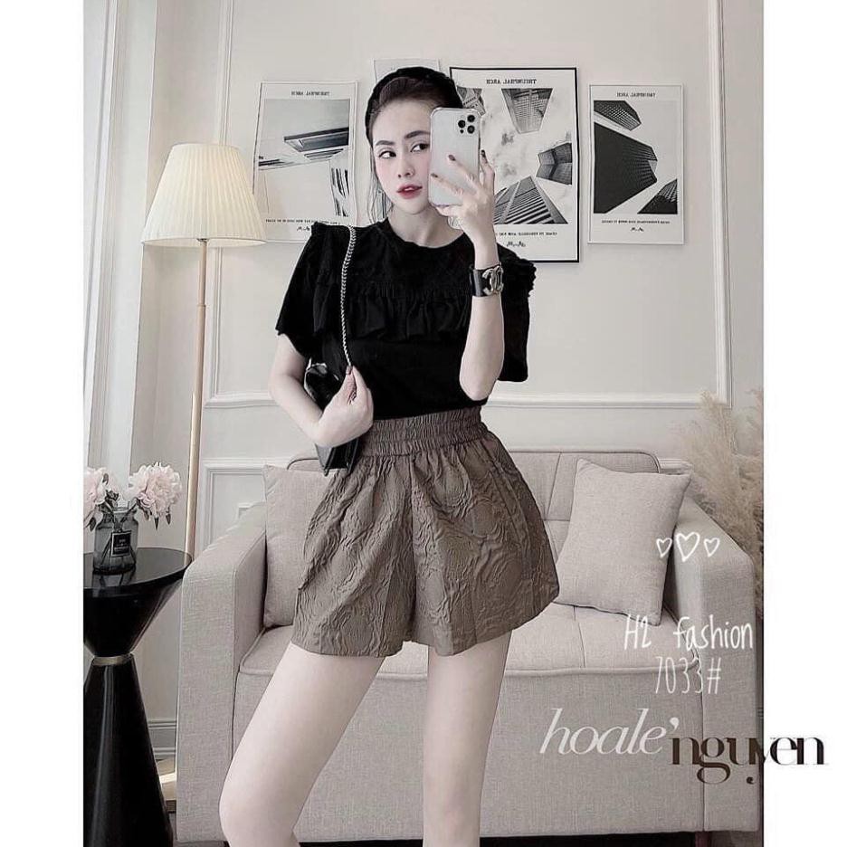 Quần Short nữ phồng hoa cao cấp, Quần cạp chun cao, có túi, họa tiết hoa nhăn, hàng quảng châu/thoitrangs
