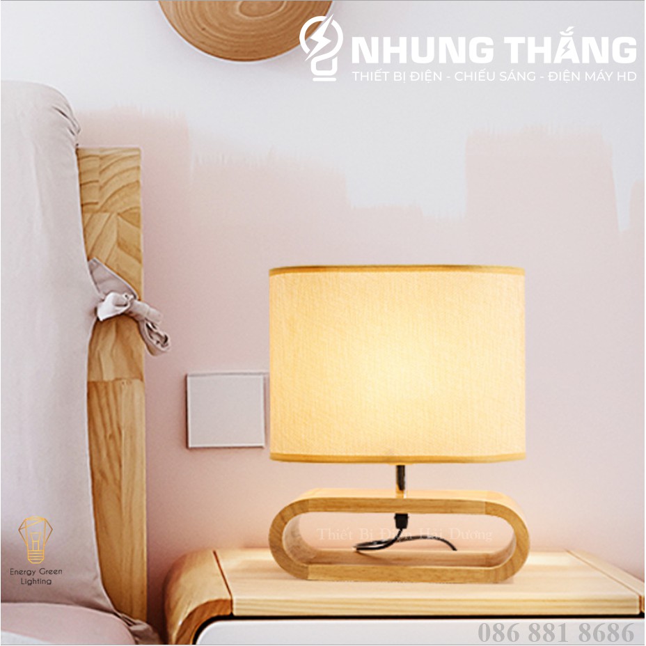 Đèn Ngủ Để Bàn - Thân Gỗ , Chóa Vải - Decor Trang Trí Nội Thất - Nhẹ Nhàng ,Tinh Tế - Tặng Kèm Bóng LED