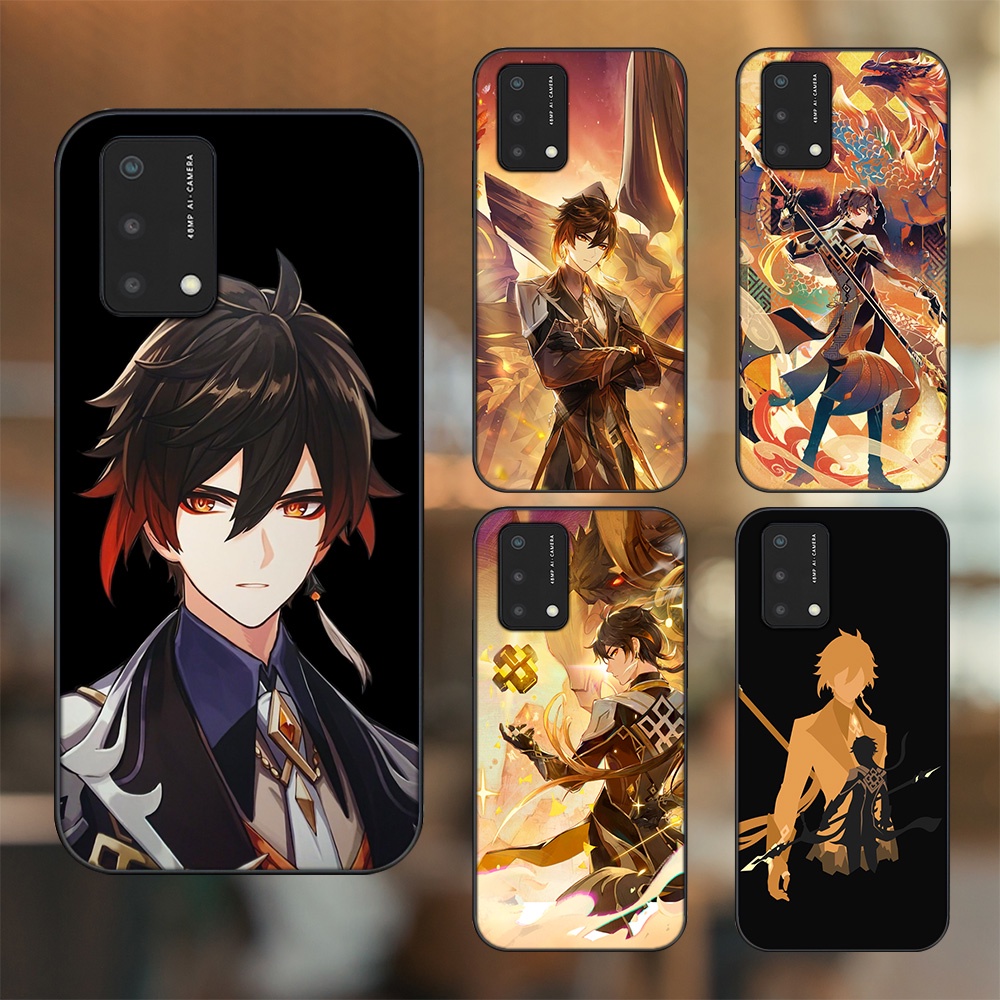 Ốp lưng Oppo A74, A93 5G, A95 viền đen in hình Zhongli Genshin Impact