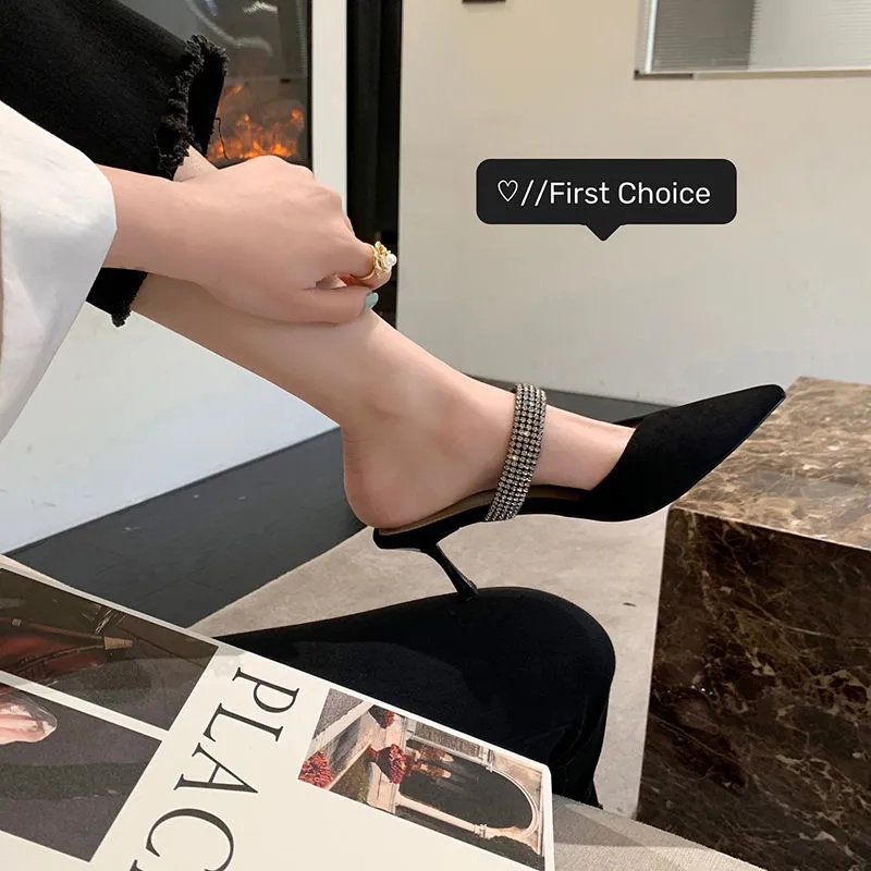 Giày Cao Gót Mũi Nhọn Đính Đá Thời Trang Cho Nữ