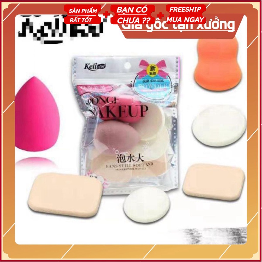 Sẵn hàng combo 12 bộ 6 bông mút trang điểm Keli sponge Makeup .