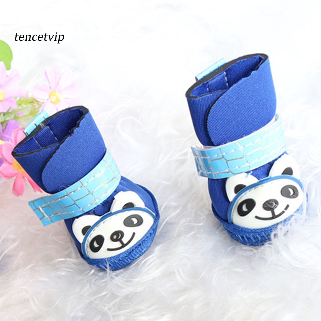 Set 4 Chiếc Giày Cao Su Đi Tuyết Chống Mài Mòn In Hình Gấu Trúc Hoạt Hình Cho Thú Cưng