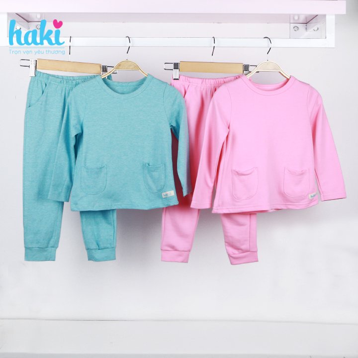 Bộ quần áo mặc nhà bé gái HAKI - Xanh,hồng HK131