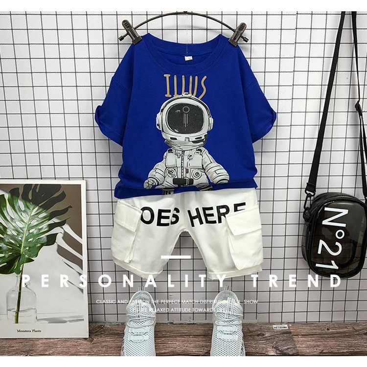 Bộ Quần Áo Mùa Hè Tay Ngắn Phong Cách Phương Tây Thời Trang Cho Bé Trai