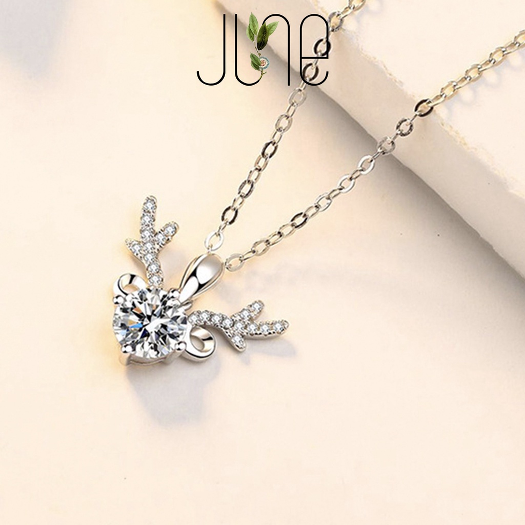 Dây chuyền bạc S925 cho nữ sừng tuần lộc đính đá màu bạc sang chảnh thời trang Hàn Quốc June accessories