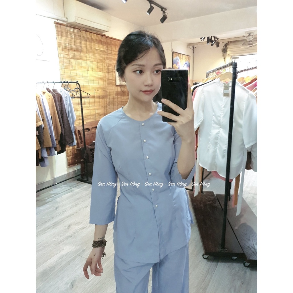 ️ bà ba lam truyền thống # áo bà ba# set trang phục truyền thống # áo lam đi chùa đi chơi -  PHÁP PHỤC SEN HỒNG B15 Lam