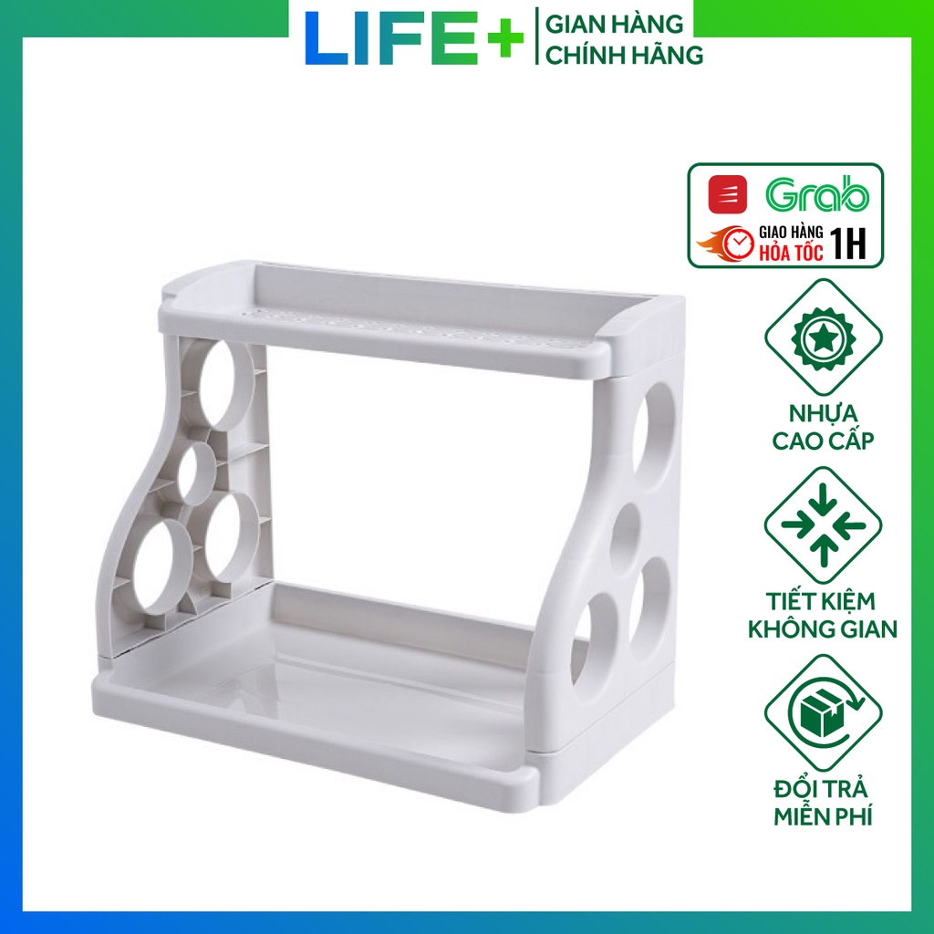 Kệ gia vị Lifeplus, kệ nhà bếp 2 tầng đựng vật dụng nhà bếp có khe để dao, kéo tiện dụng