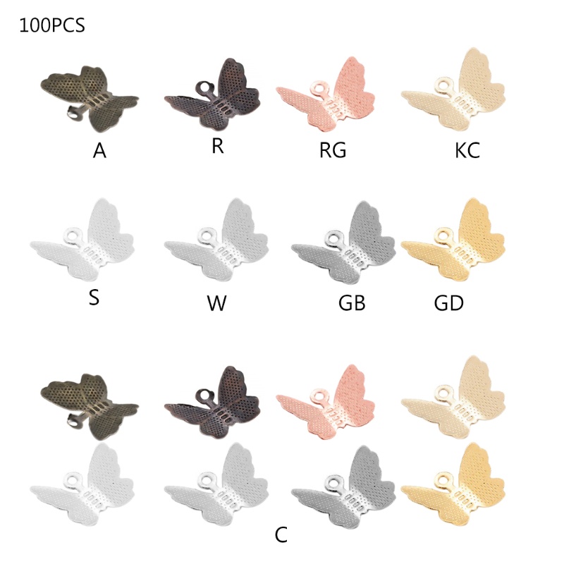 Bộ 100 Mặt Vòng cổ Hình Bướm Nhiều Màu Sắc Bằng Đồng Niken Dùng Làm Trang Sức DIY