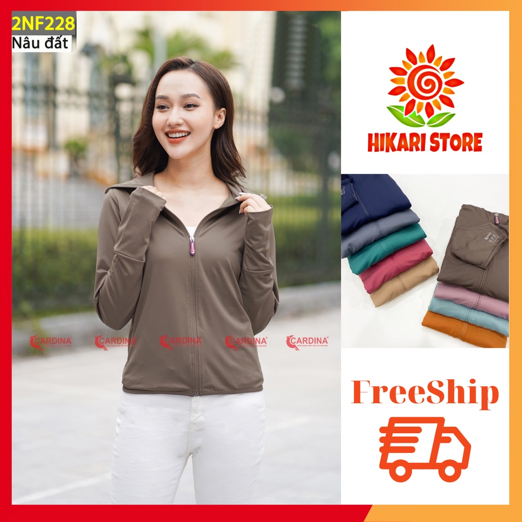Áo Chống Nắng Nữ 2 Lớp Cardina Nhật Bản 2022 - Chất vải thun lạnh làm mát, thông hơi, lưới tản nhiệt, kèm khẩu trang
