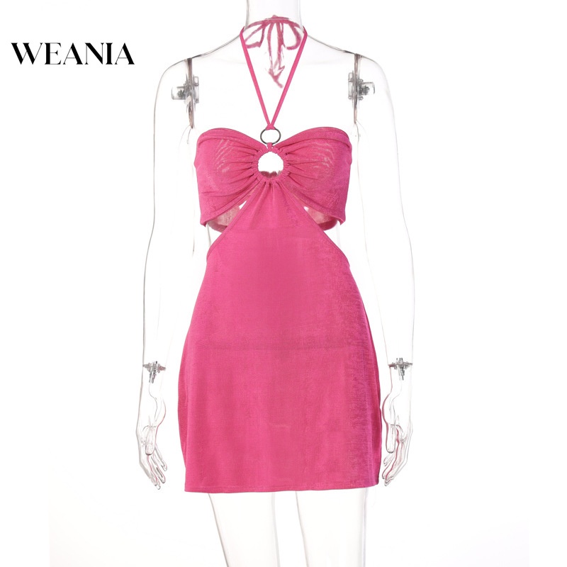 Đầm Cổ Yếm Phối Dây Đan Chéo Ngực Thiết Kế Quyến Rũ Cho Nữ