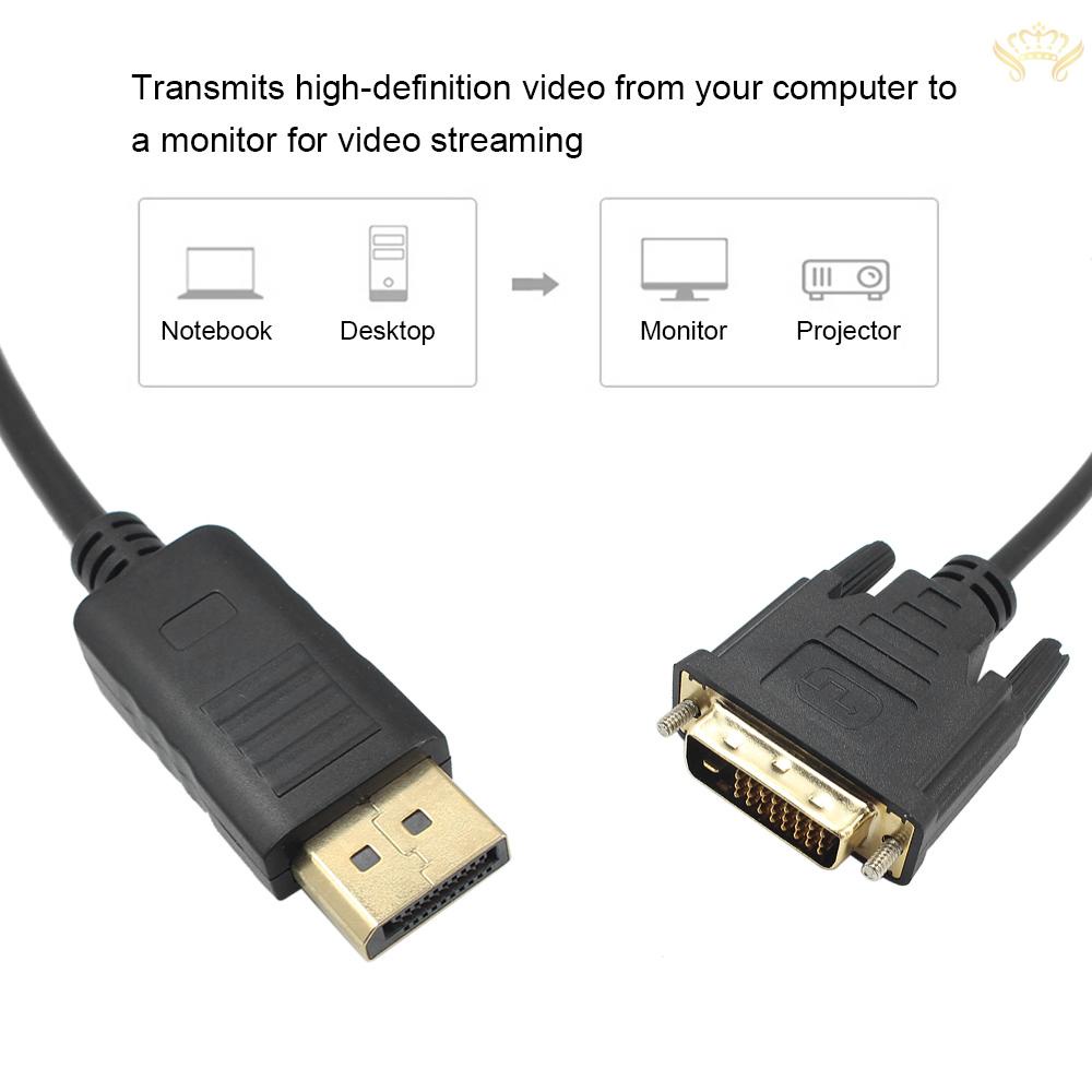 New  1.8M DP to DVI Adapter DisplayPort Display Port to DVI Cable Adapter Converter Male to Male Video Cable 1080P for Monitor Projector Display Black